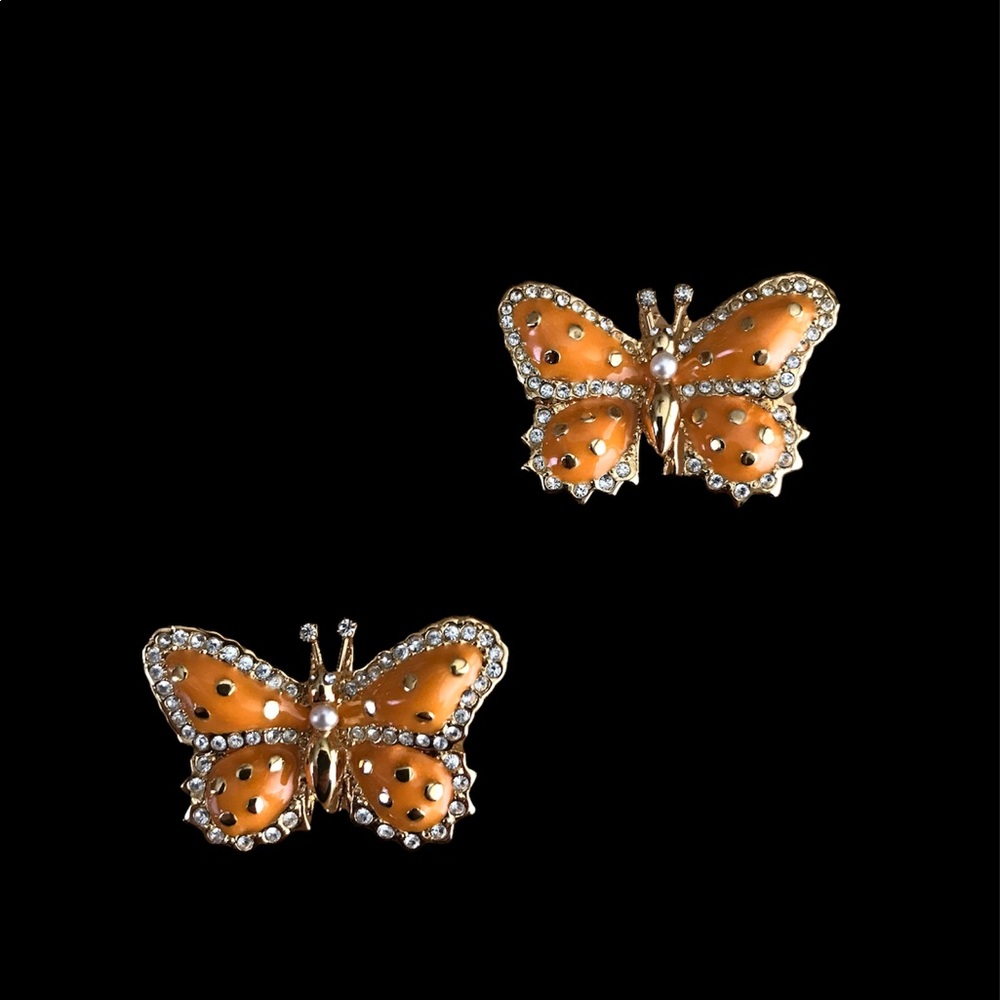 Vintage St. John Butterfly pave pins with Orange enamel and pearl detail.